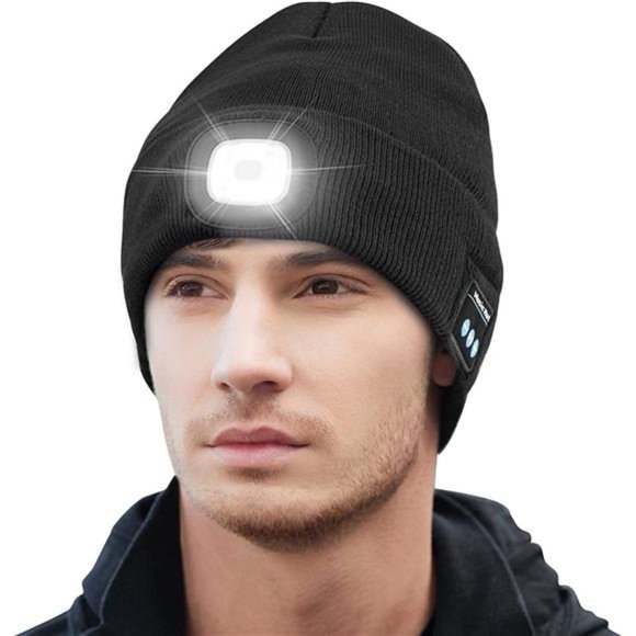 Keains Unisex Bluetooth Beanie Hat with Light and Wireless Headphones